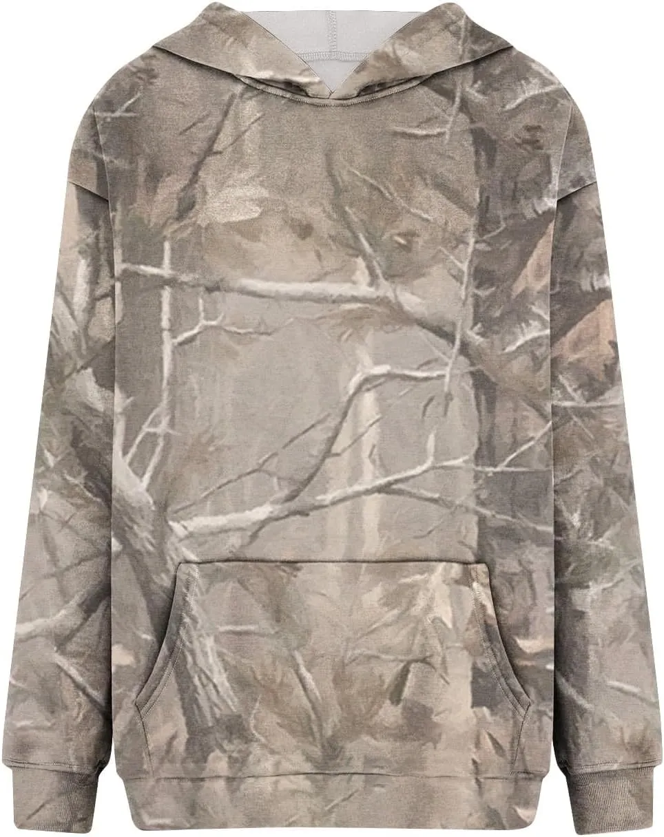 Camo Sweatshirt Women Maple Leaf Graphic Printed Hoodies Relaxed Fit Casual Sweatshirts Lightweight Hooded Pullovers