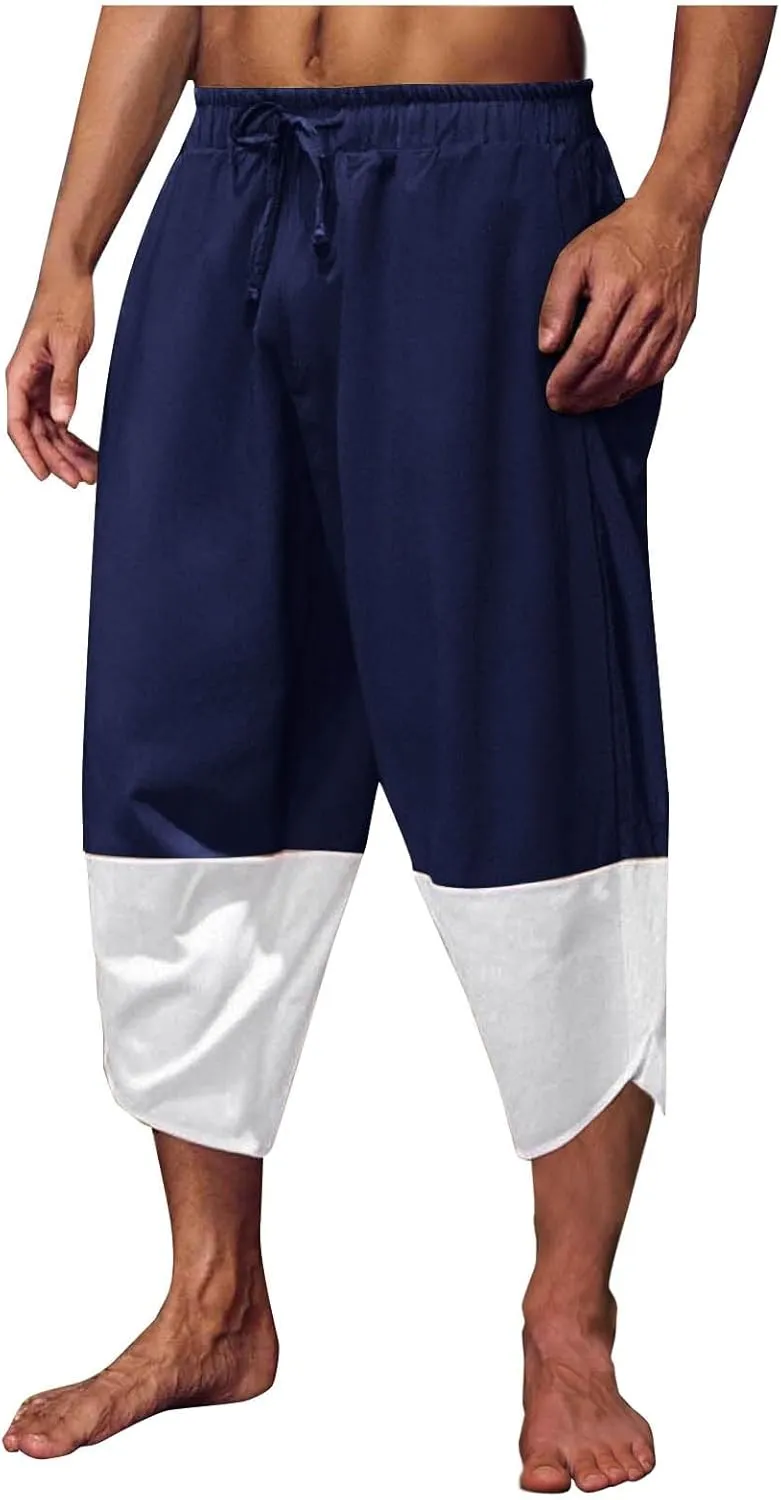 Capri Pants for Men Capri Quick Dry 3/4 Length Pants Drawstring Elastic Waist Casual Beach Boho Yoga Trousers