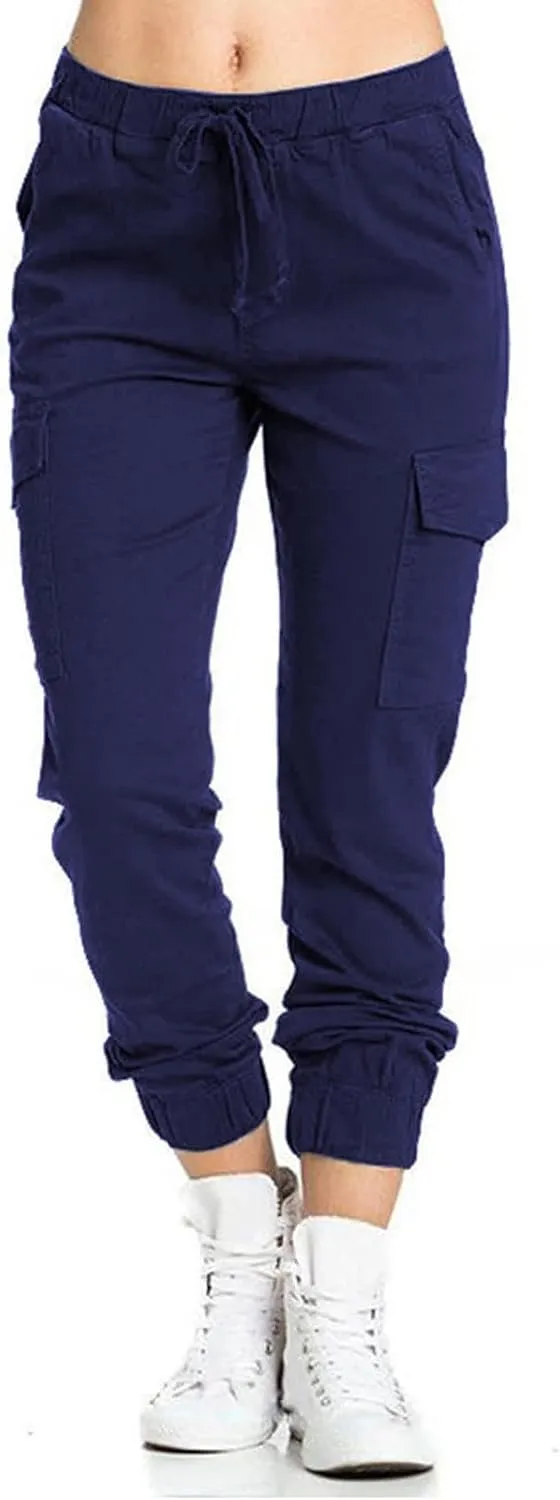 Cargo Joggers for Women Light Weight Stretchy Hiking Pants Drawstring Tapered Cinch Bottom Baggy Cargo Pants