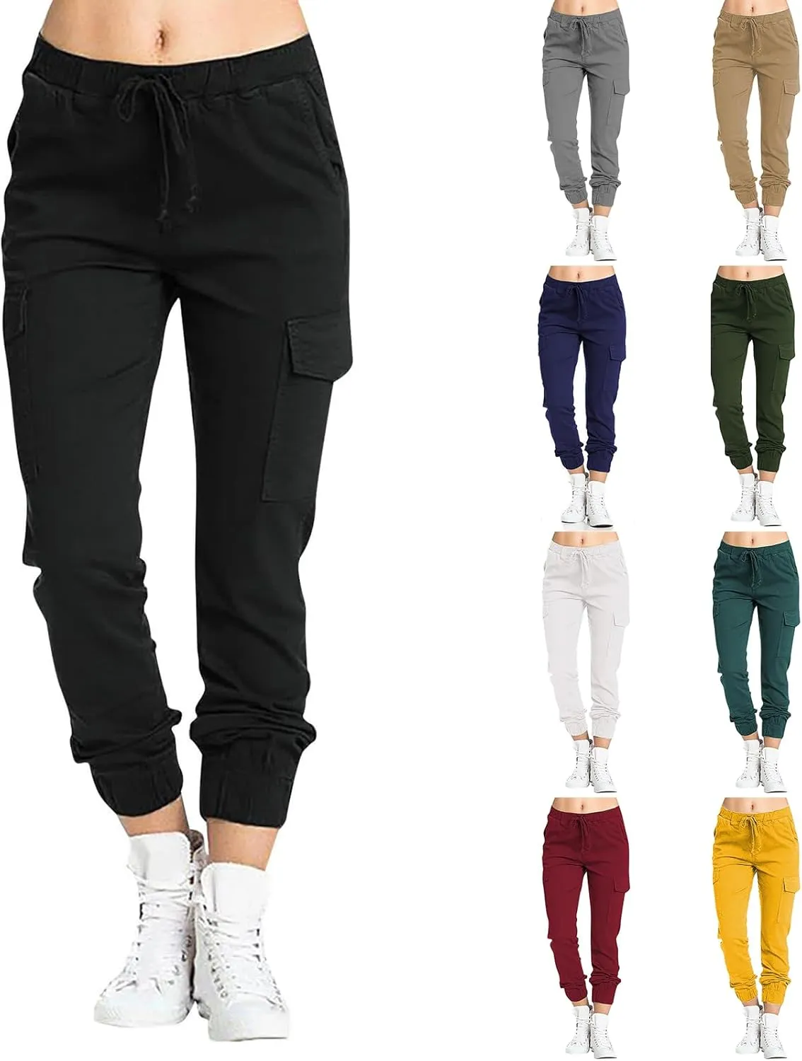 Cargo Joggers for Women Light Weight Stretchy Hiking Pants Drawstring Tapered Cinch Bottom Baggy Cargo Pants