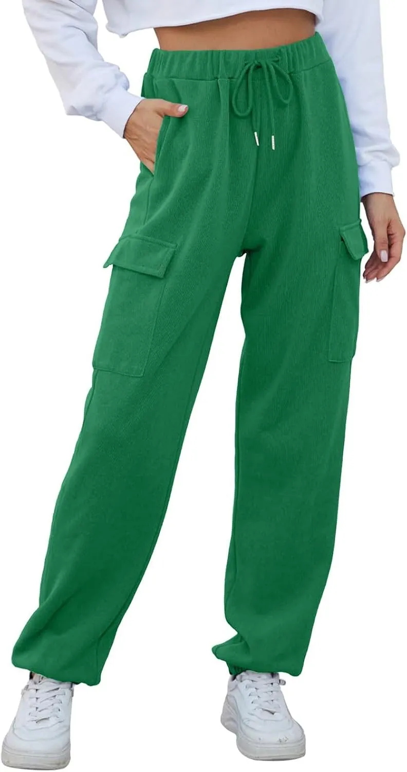 Cargo Sweatpants for Women High Waisted Drawstring Joggers Lounge Workout Loose fit Pants with Pockets