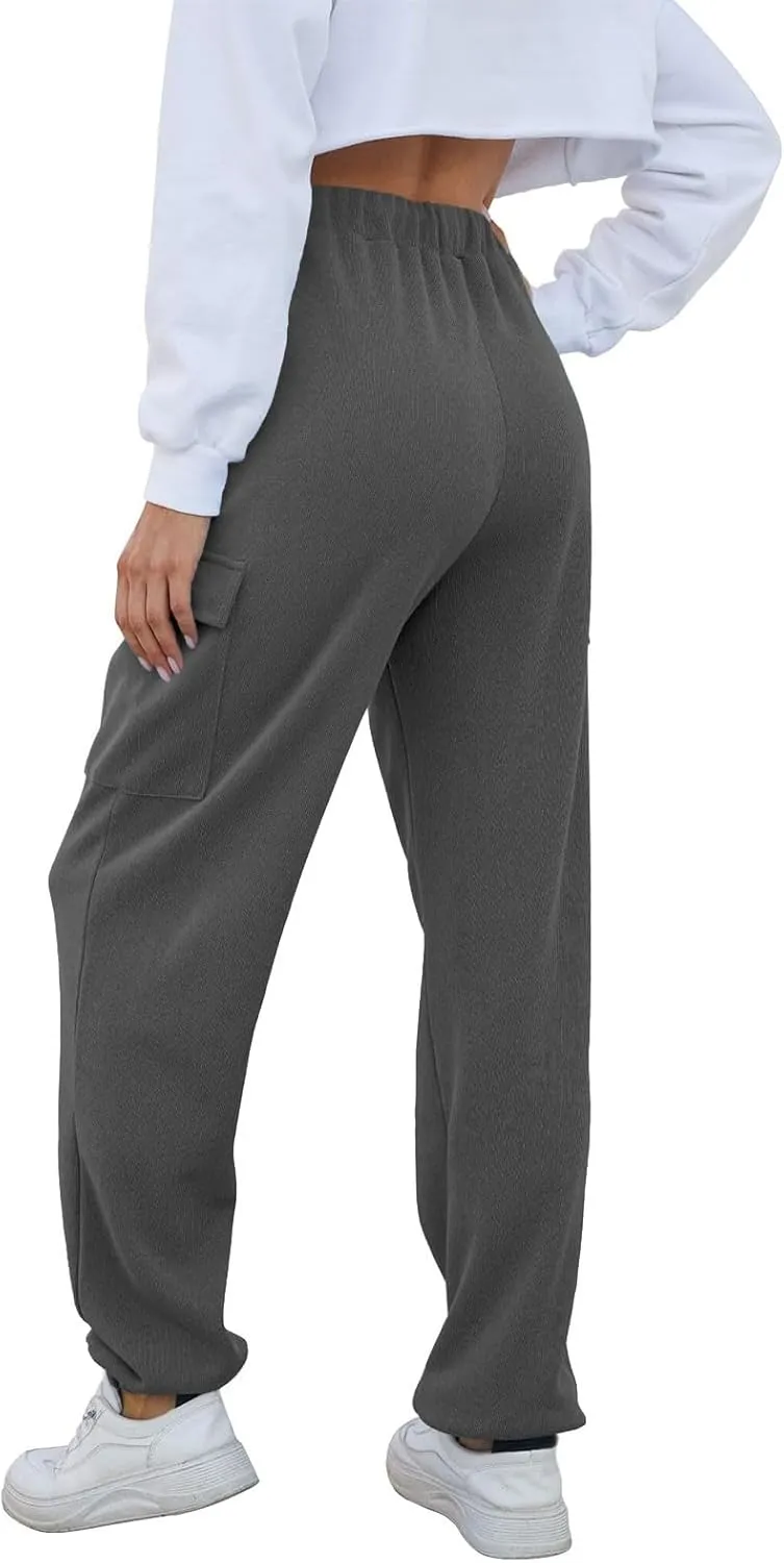 Cargo Sweatpants for Women High Waisted Drawstring Joggers Lounge Workout Loose fit Pants with Pockets