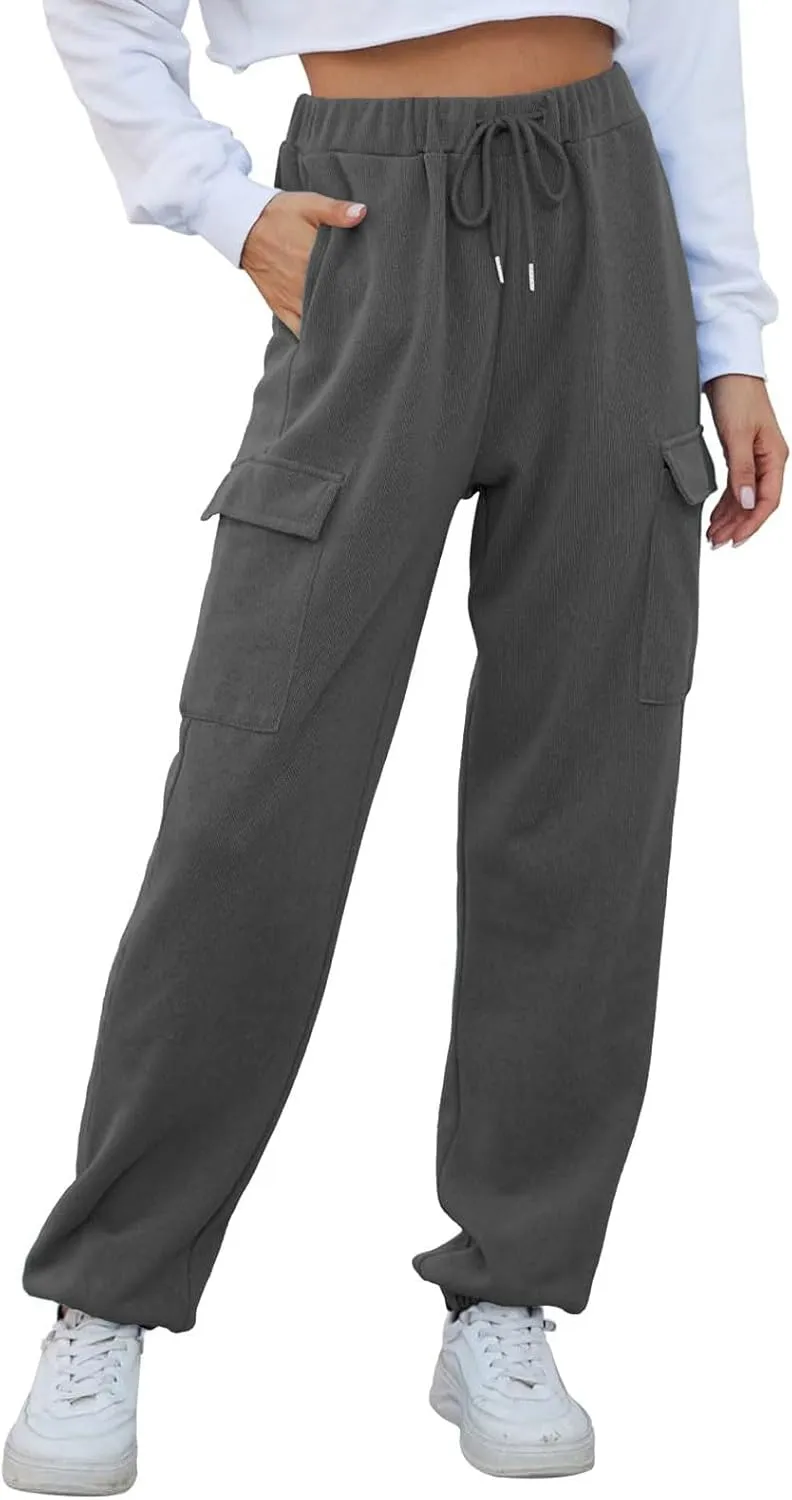 Cargo Sweatpants for Women High Waisted Drawstring Joggers Lounge Workout Loose fit Pants with Pockets