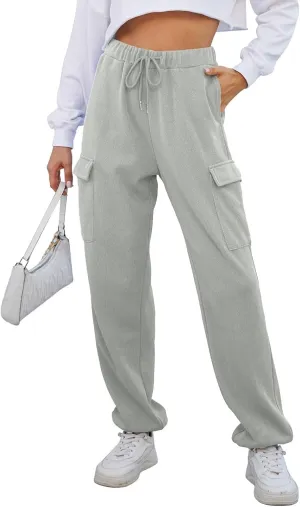 Cargo Sweatpants for Women High Waisted Drawstring Joggers Lounge Workout Loose fit Pants with Pockets