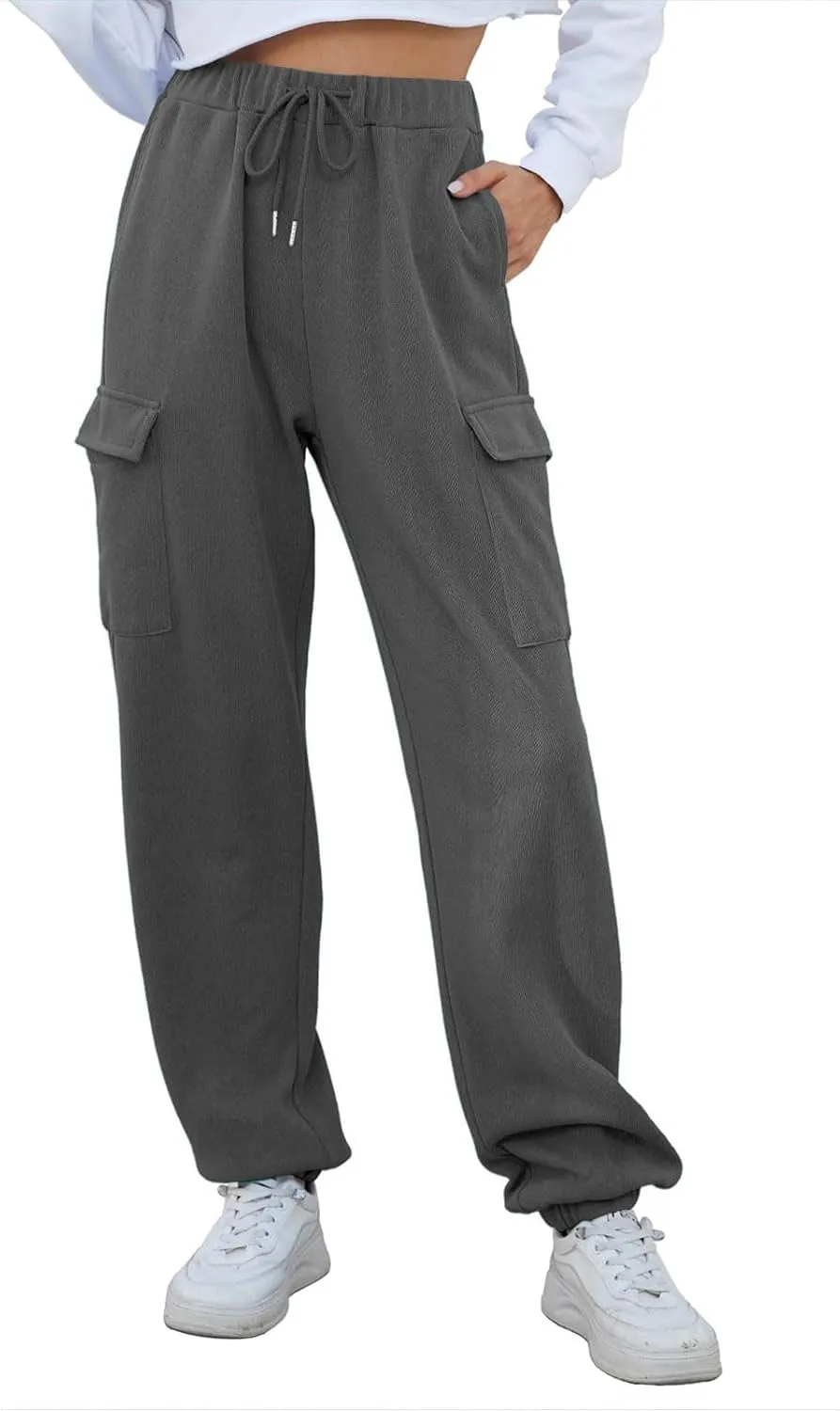Cargo Sweatpants for Women High Waisted Drawstring Joggers Lounge Workout Loose fit Pants with Pockets