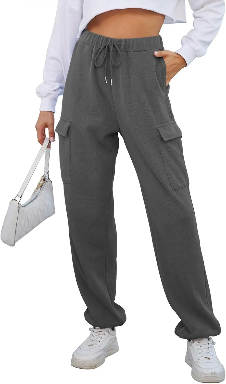 Cargo Sweatpants for Women High Waisted Drawstring Joggers Lounge Workout Loose fit Pants with Pockets