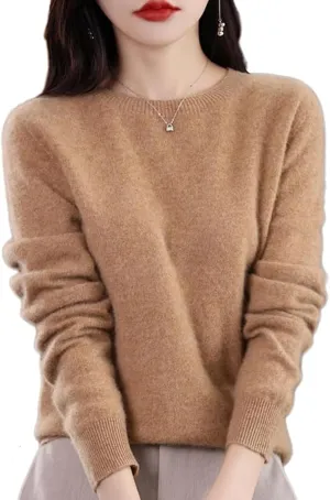 Cashmere Sweaters for Women, 100% Cashmere Crew Neck Warm Light Long Sleeve Elegant Soft Pullover Sweater
