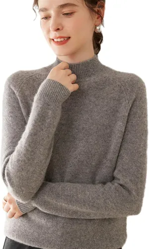 Cashmere Sweaters for Women, 100% Cashmere Half Turtleneck Warm Light Long Sleeve Crew Neck Soft Pullover Sweater