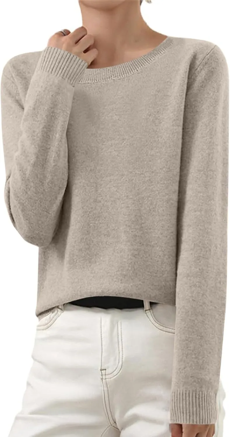 Cashmere Sweaters for Women 2024 Casual Solid Long Sleeve Tops Loose Soft Lightweight V-Neck Pullover Wool Knit Warm Sweater