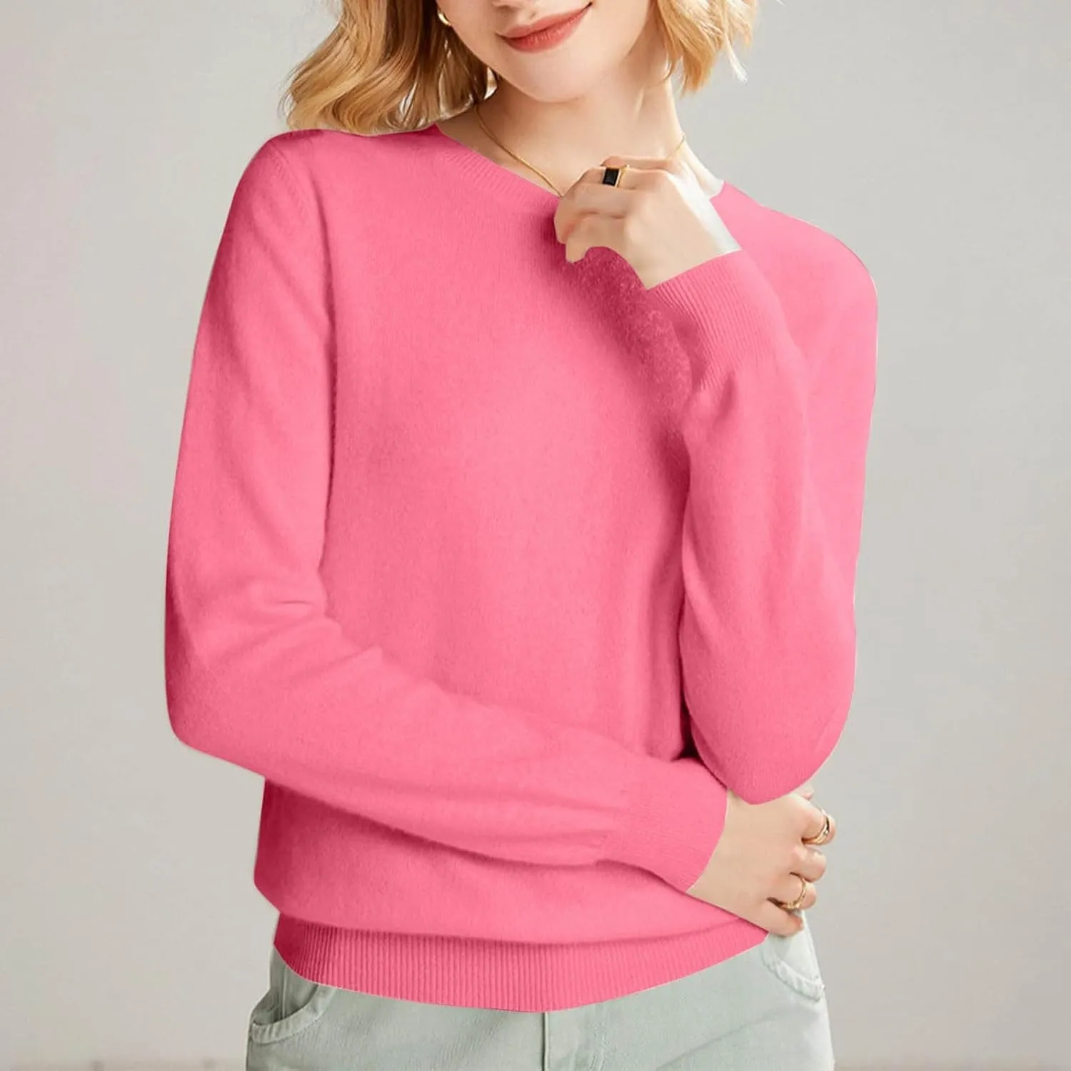 Cashmere Sweaters for Women Long Sleeve Crewneck Pullover Comfort Sweater Ladies Sweaters for Women Trendy 2025
