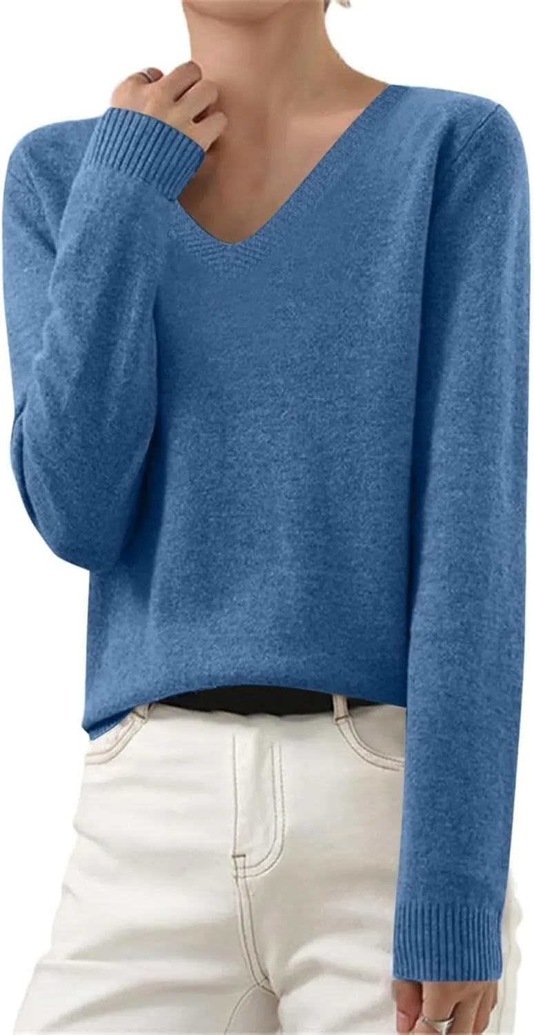 Cashmere Sweaters for Women Long Sleeve Loose Pullover Tops Soft Warm Cozy Lightweight Casual Wool Knit Sweater