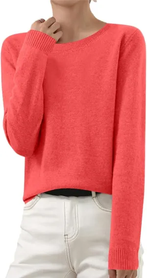 Cashmere Sweaters for Women Women Sweaters Long Sleeve Loose Pullover Tops Soft Warm Cozy Lightweight Knit Sweater Small Vermilion