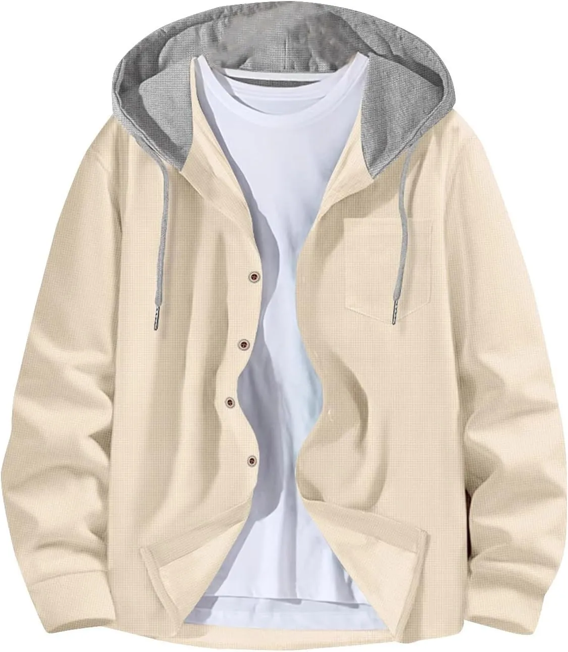 Casual Waffle Hoodies for Men Color Block Long Sleeve Button Down Coats Spring Fall Lightweight Athletic Outwears