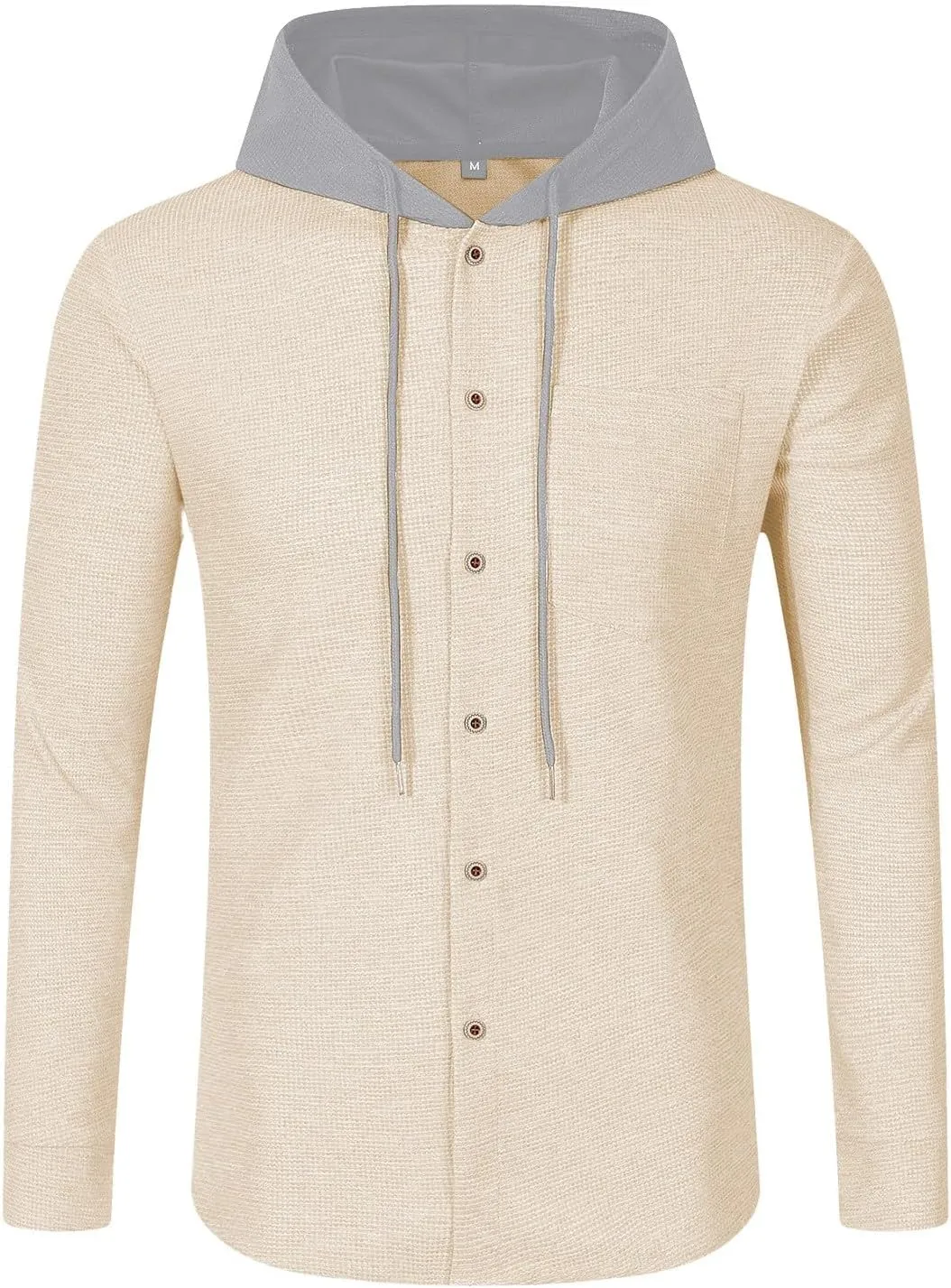 Casual Waffle Hoodies for Men Color Block Long Sleeve Button Down Coats Spring Fall Lightweight Athletic Outwears