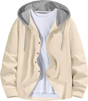 Casual Waffle Hoodies for Men Color Block Long Sleeve Button Down Coats Spring Fall Lightweight Athletic Outwears