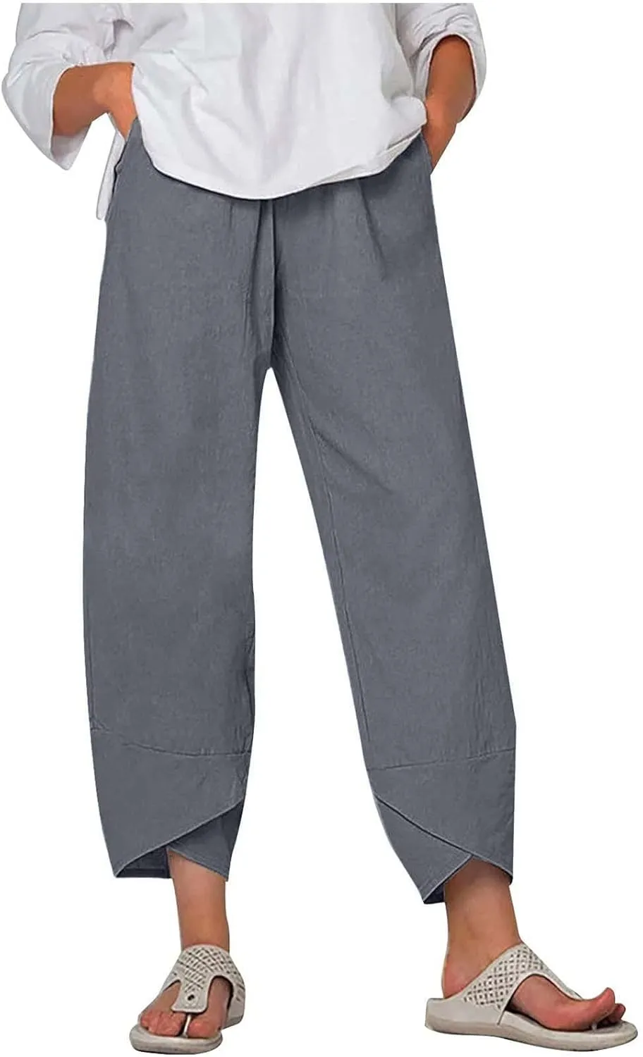 Ceboyel Women Summer Causal Linen Pants Straight Wide Leg Capris Pants Baggy Lounge Trousers Trendy Ladies Outfits 2023