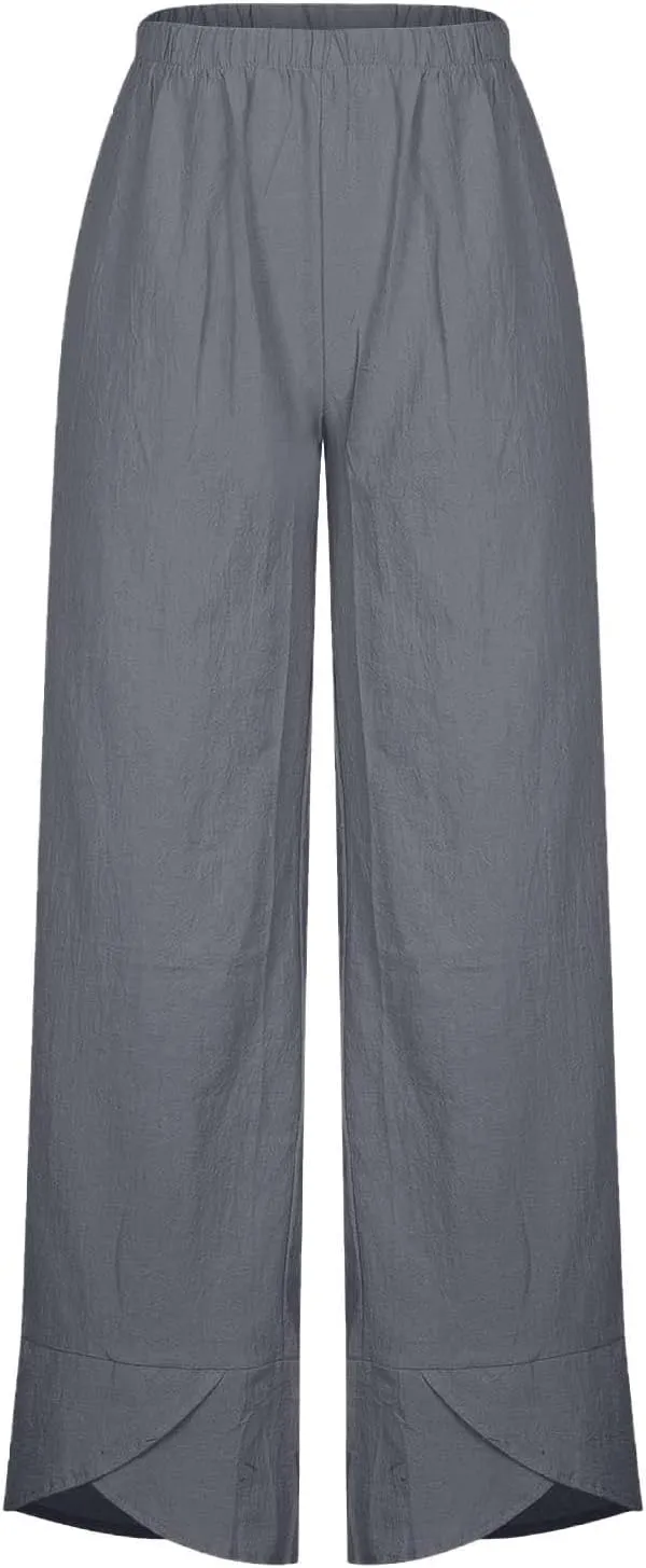 Ceboyel Women Summer Causal Linen Pants Straight Wide Leg Capris Pants Baggy Lounge Trousers Trendy Ladies Outfits 2023