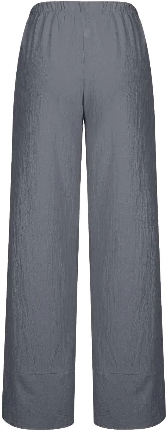 Ceboyel Women Summer Causal Linen Pants Straight Wide Leg Capris Pants Baggy Lounge Trousers Trendy Ladies Outfits 2023