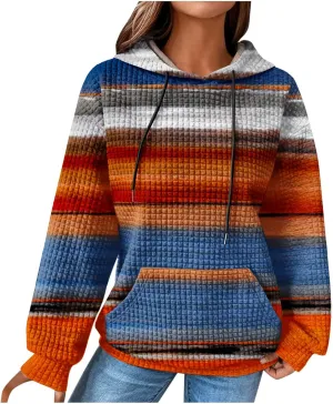 Ceboyel Womens Waffle Knit Hooded Sweatshirts Trendy Hoodies Sweater Long Sleeve Pullover Tops Teen Girls Cute Winter Outfits