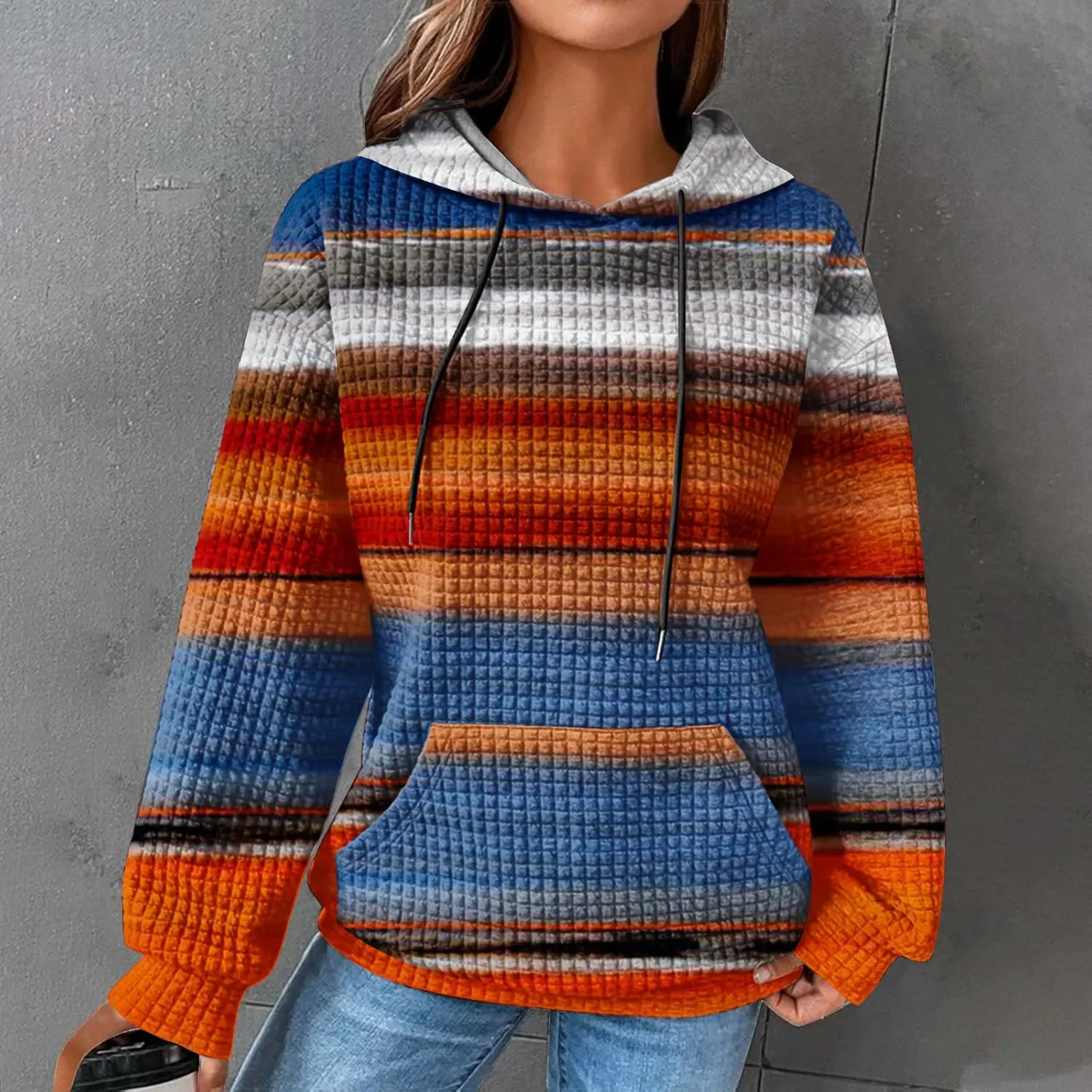 Ceboyel Womens Waffle Knit Hooded Sweatshirts Trendy Hoodies Sweater Long Sleeve Pullover Tops Teen Girls Cute Winter Outfits