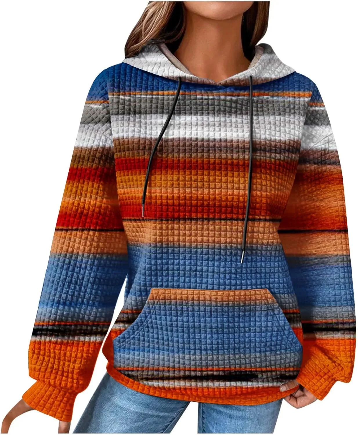 Ceboyel Womens Waffle Knit Hooded Sweatshirts Trendy Hoodies Sweater Long Sleeve Pullover Tops Teen Girls Cute Winter Outfits