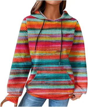 Ceboyel Womens Waffle Knit Hooded Sweatshirts Trendy Hoodies Sweater Long Sleeve Pullover Tops Teen Girls Cute Winter Outfits