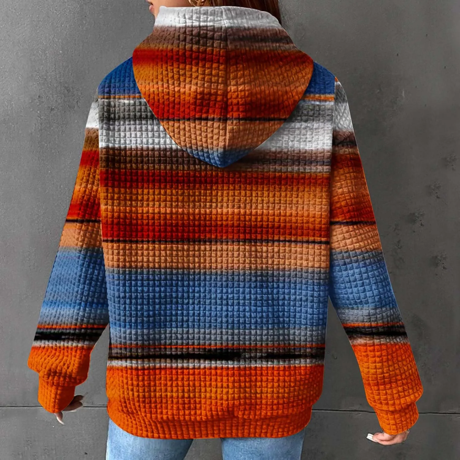 Ceboyel Womens Waffle Knit Hooded Sweatshirts Trendy Hoodies Sweater Long Sleeve Pullover Tops Teen Girls Cute Winter Outfits