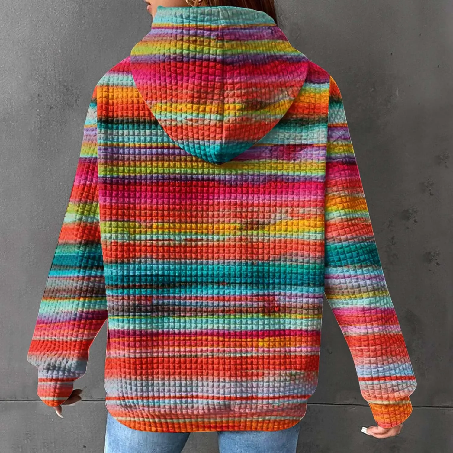 Ceboyel Womens Waffle Knit Hooded Sweatshirts Trendy Hoodies Sweater Long Sleeve Pullover Tops Teen Girls Cute Winter Outfits