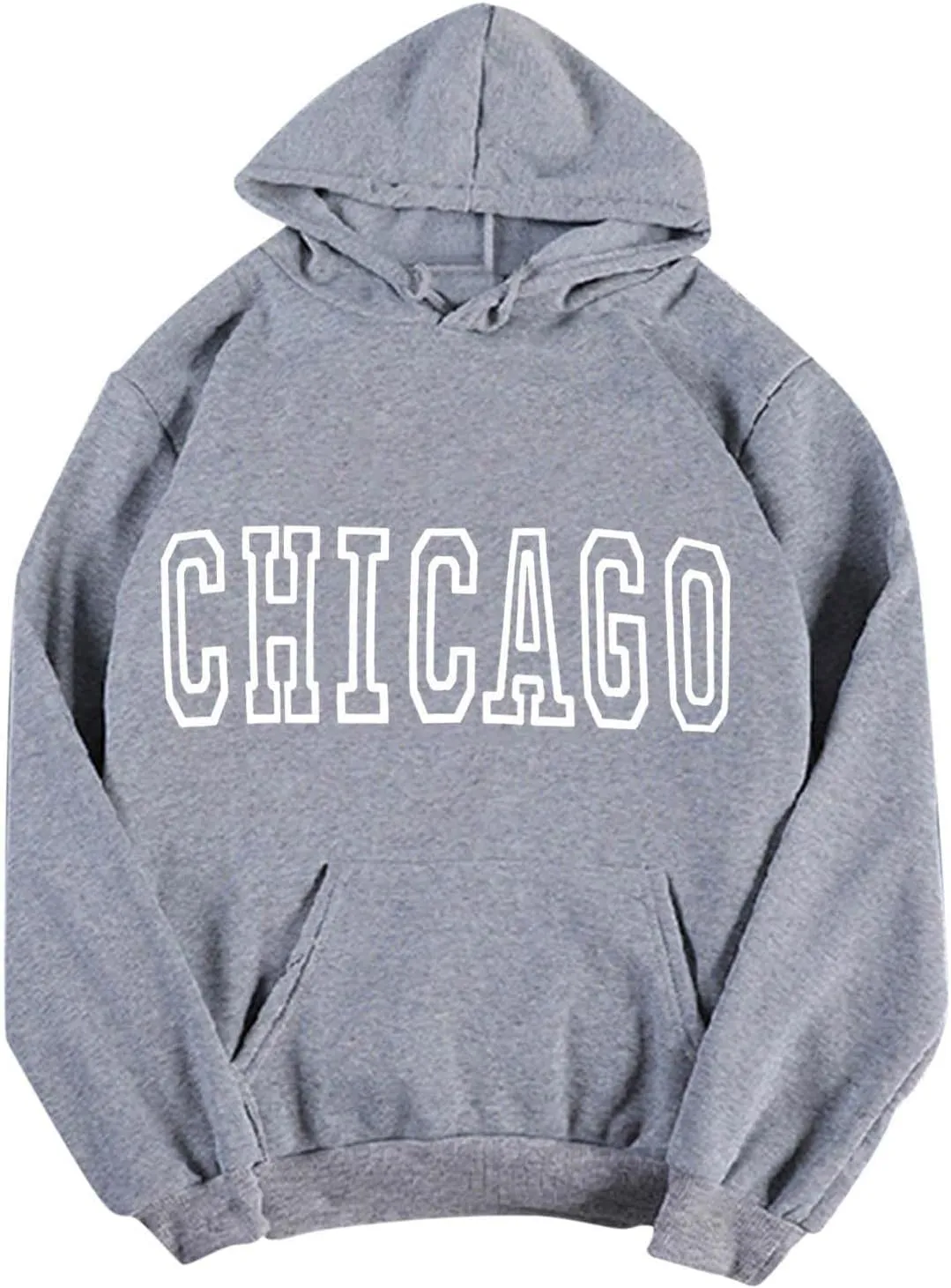 Chicago - Vintage Hoodies for Women Pullover Loose Long Sleeve Hooded Sweatshirt for Fall with Pockets Baggy Letter Print