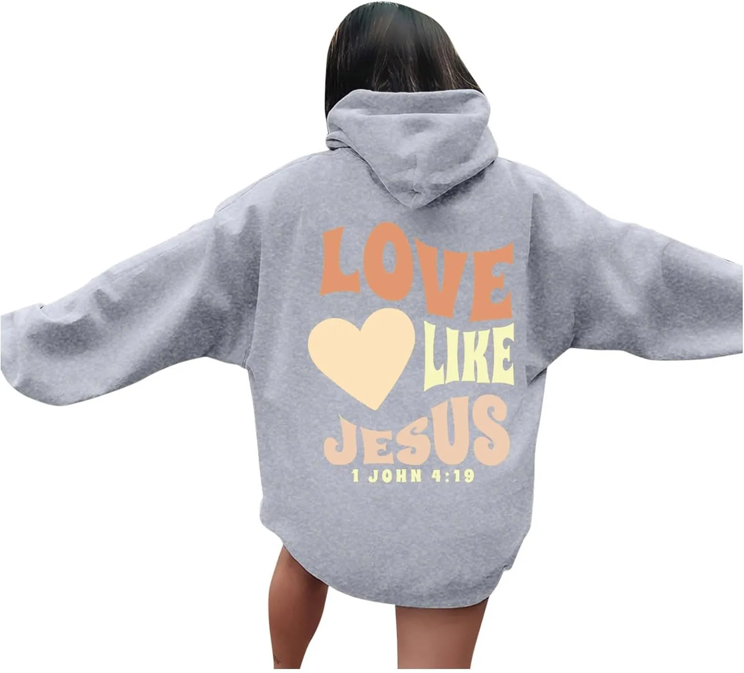 Christian Hoodies for Women Bible Verse Jesus Loves You Letter Graphic Oversized Long Sleeve Pockets Drawstring Sweatshirts