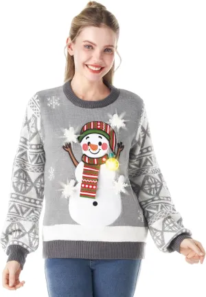 Christmas Novelty LED Light Up Women Snowman Ugly Sweater