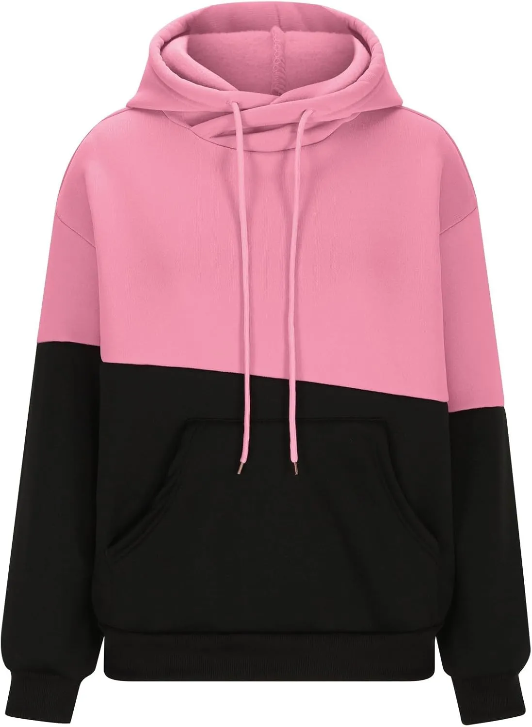 Color Block Hoodie Women Drawstring Sweatshirts with Kangaroo Pocket Y2K Preppy Trendy Casual Loose Hooded Pullovers