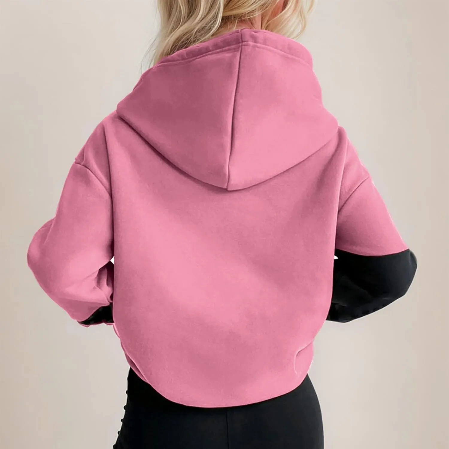 Color Block Hoodie Women Drawstring Sweatshirts with Kangaroo Pocket Y2K Preppy Trendy Casual Loose Hooded Pullovers