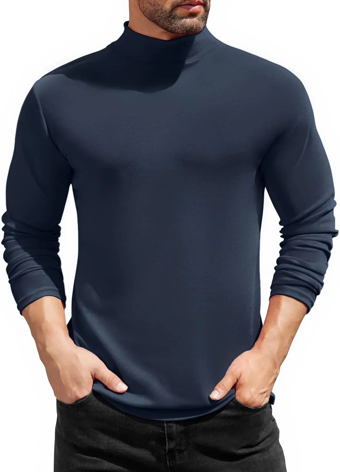 COOFANDY Mens Mock Turtleneck T-Shirts Long Sleeve Solid Color Tees Shirts Basic Casual Slim Fit Pullover T Shirts