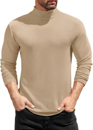 COOFANDY Mens Mock Turtleneck T-Shirts Long Sleeve Solid Color Tees Shirts Basic Casual Slim Fit Pullover T Shirts