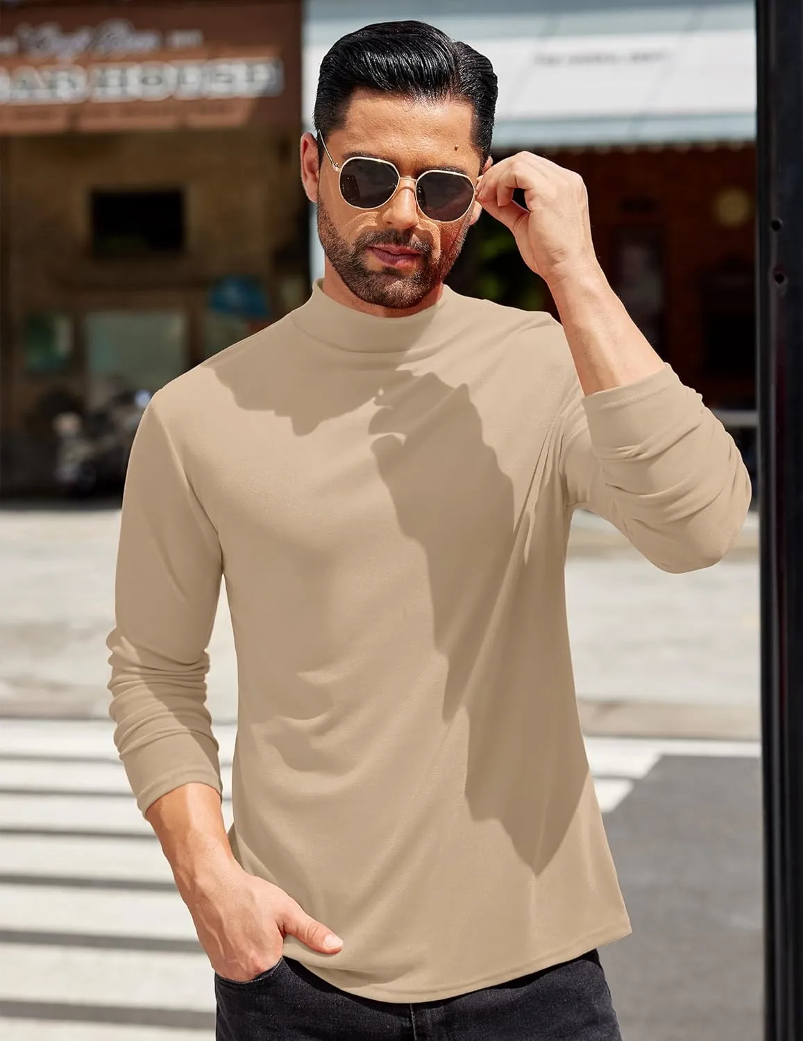 COOFANDY Mens Mock Turtleneck T-Shirts Long Sleeve Solid Color Tees Shirts Basic Casual Slim Fit Pullover T Shirts