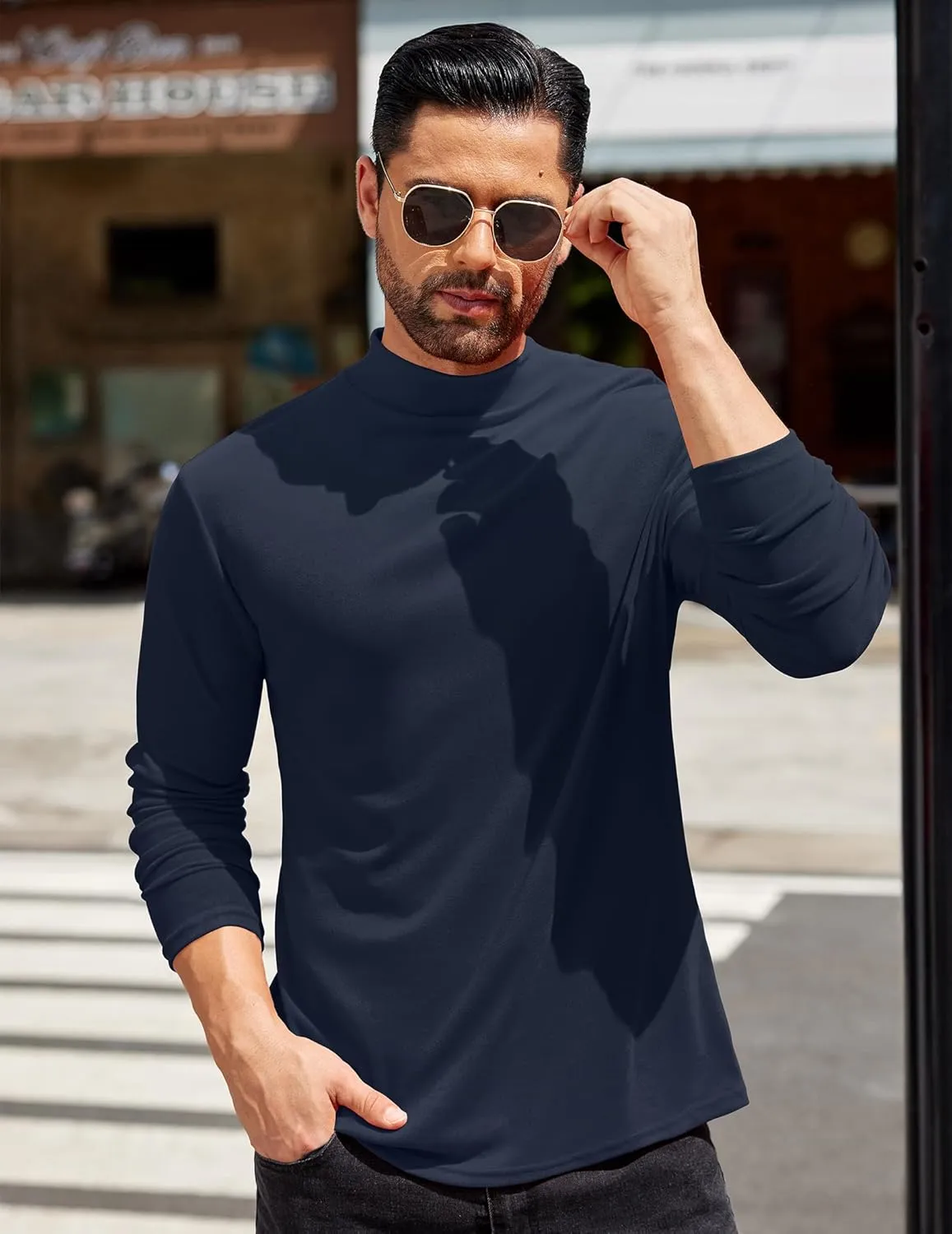 COOFANDY Mens Mock Turtleneck T-Shirts Long Sleeve Solid Color Tees Shirts Basic Casual Slim Fit Pullover T Shirts