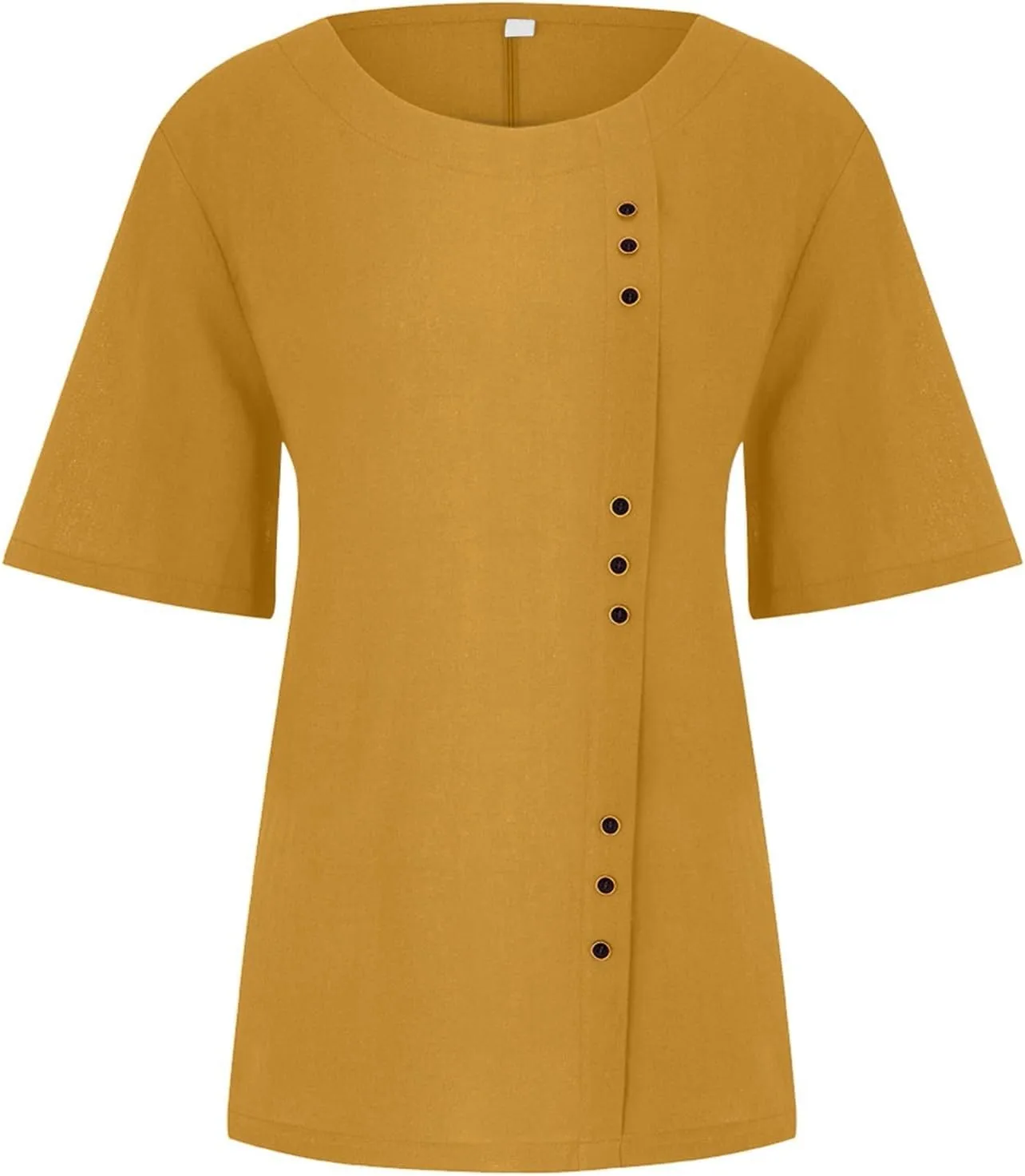 Cotton Linen Tops for Women 2025 Summer Casual Roll Up Short Sleeve T-Shirt Loose Fit Solid Color Tees Blouses