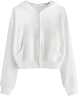 Crop Zip Up Hoodies for Women Trendy Long Sleeve Sweatshirts Jackets Y2k Tops Teen Girls Fall Clothes 2024