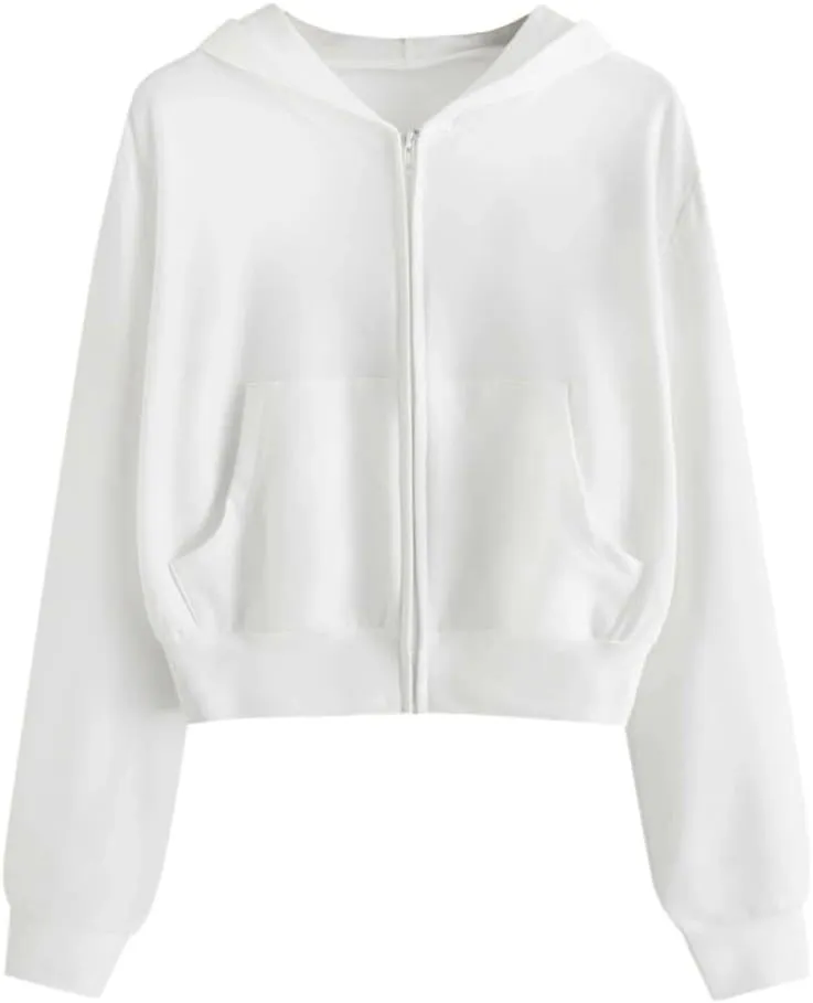 Crop Zip Up Hoodies for Women Trendy Long Sleeve Sweatshirts Jackets Y2k Tops Teen Girls Fall Clothes 2024