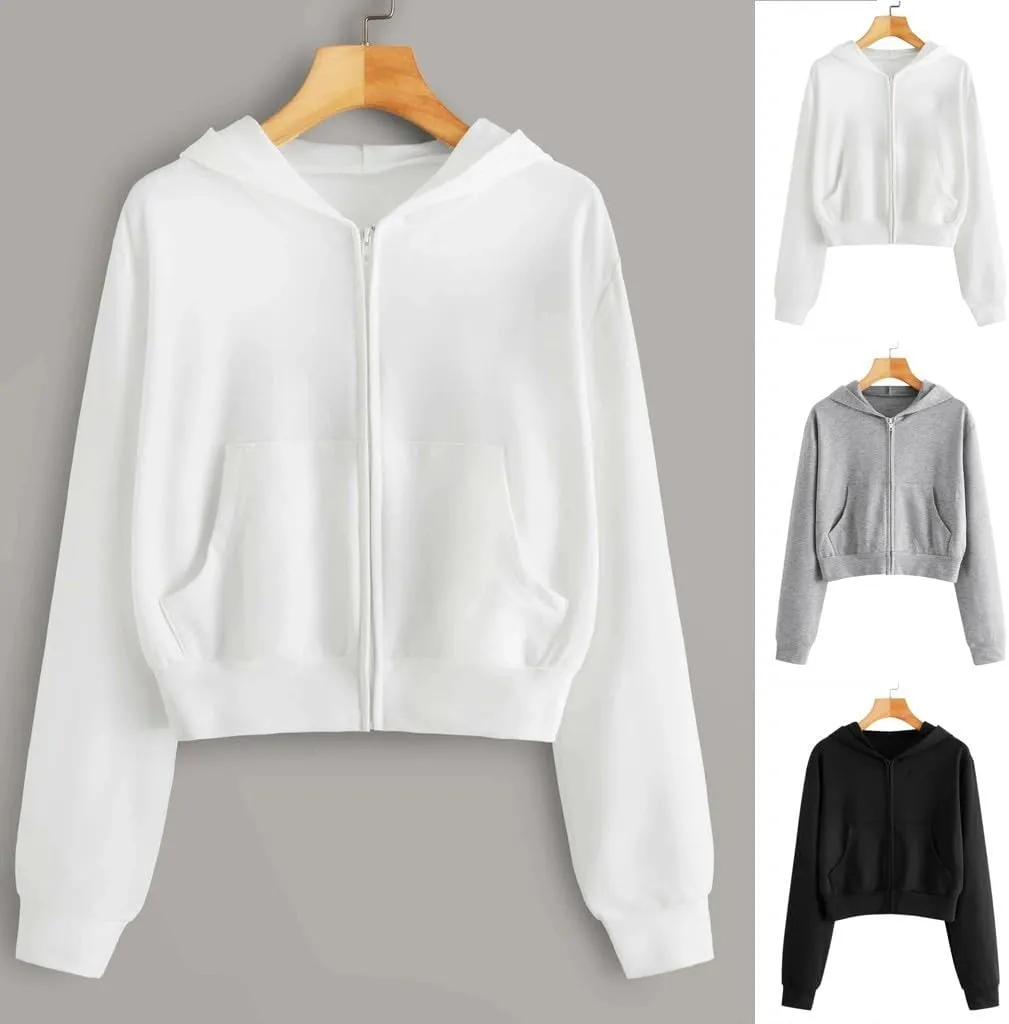Crop Zip Up Hoodies for Women Trendy Long Sleeve Sweatshirts Jackets Y2k Tops Teen Girls Fall Clothes 2024