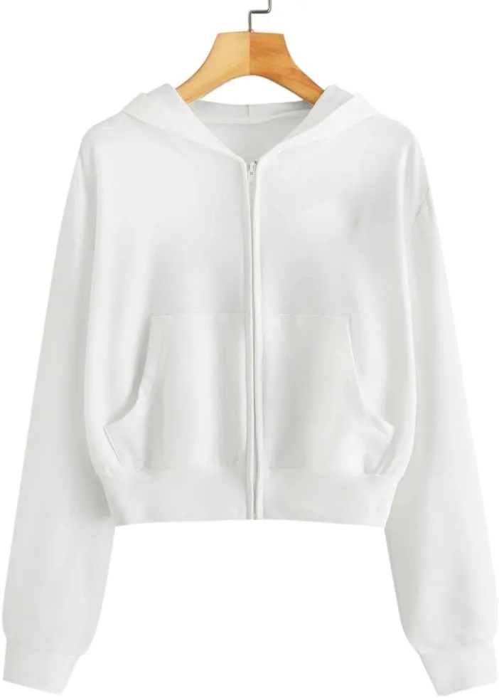 Crop Zip Up Hoodies for Women Trendy Long Sleeve Sweatshirts Jackets Y2k Tops Teen Girls Fall Clothes 2024