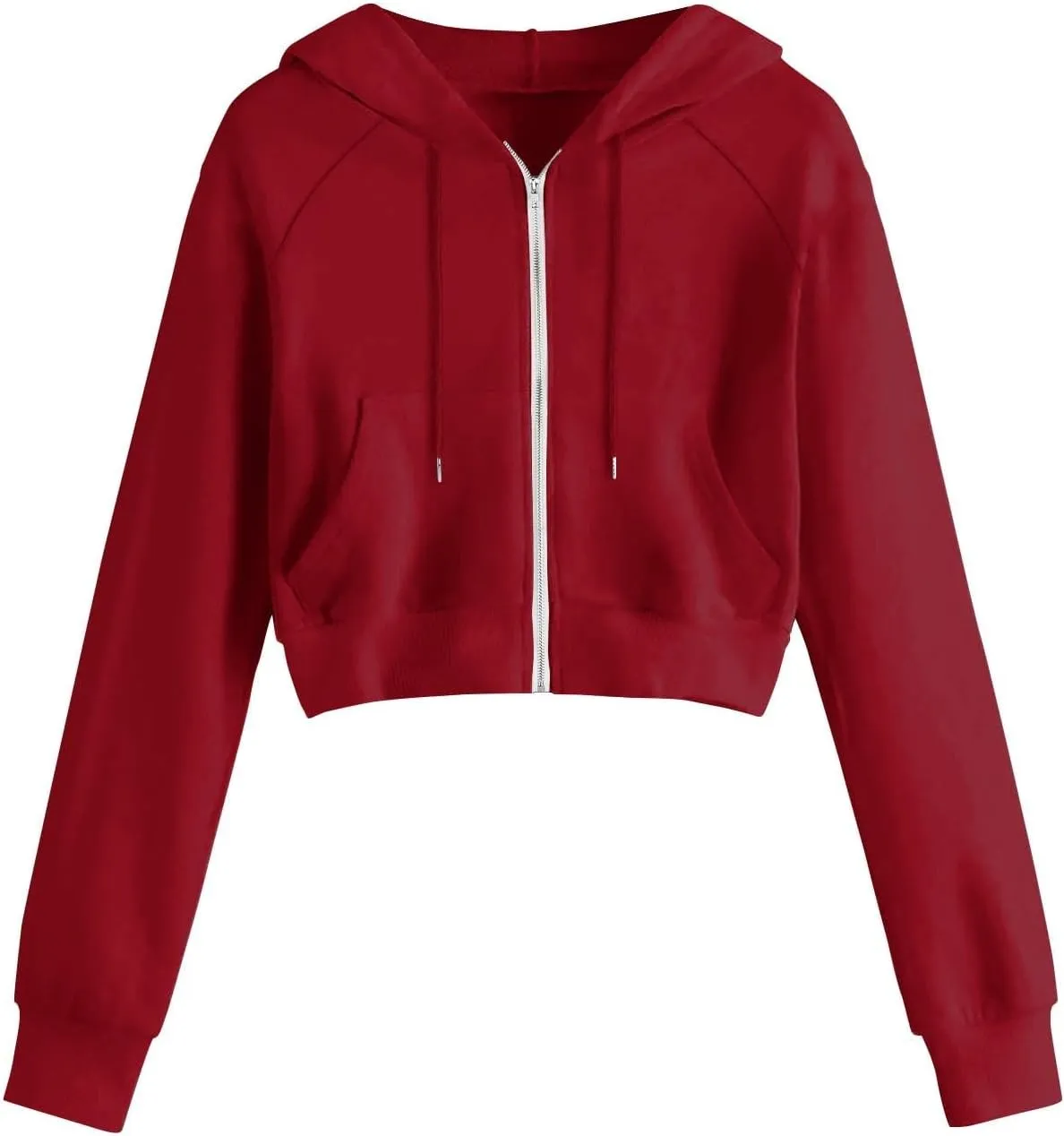 Cropped Hoodies for Women Trendy Zip Up Crop Sweatshirt Fashion Long Sleeve Solid Color Hooded Track Jacket