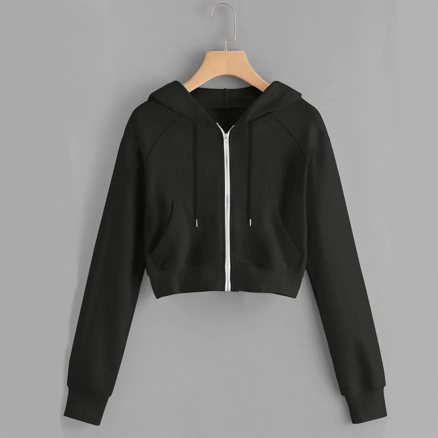 Cropped Hoodies for Women Trendy Zip Up Crop Sweatshirt Fashion Long Sleeve Solid Color Hooded Track Jacket
