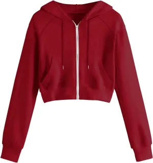 Cropped Hoodies for Women Trendy Zip Up Crop Sweatshirt Fashion Long Sleeve Solid Color Hooded Track Jacket