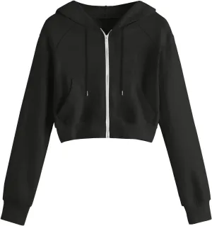 Cropped Hoodies for Women Trendy Zip Up Crop Sweatshirt Fashion Long Sleeve Solid Color Hooded Track Jacket