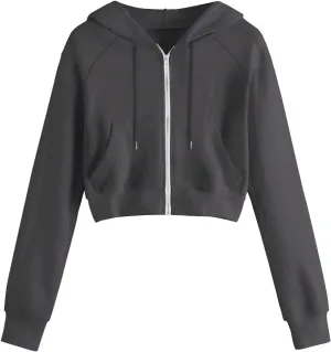 Cropped Hoodies for Women Trendy Zip Up Crop Sweatshirt Fashion Long Sleeve Solid Color Hooded Track Jacket
