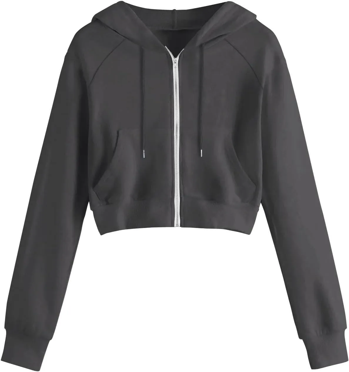Cropped Hoodies for Women Trendy Zip Up Crop Sweatshirt Fashion Long Sleeve Solid Color Hooded Track Jacket