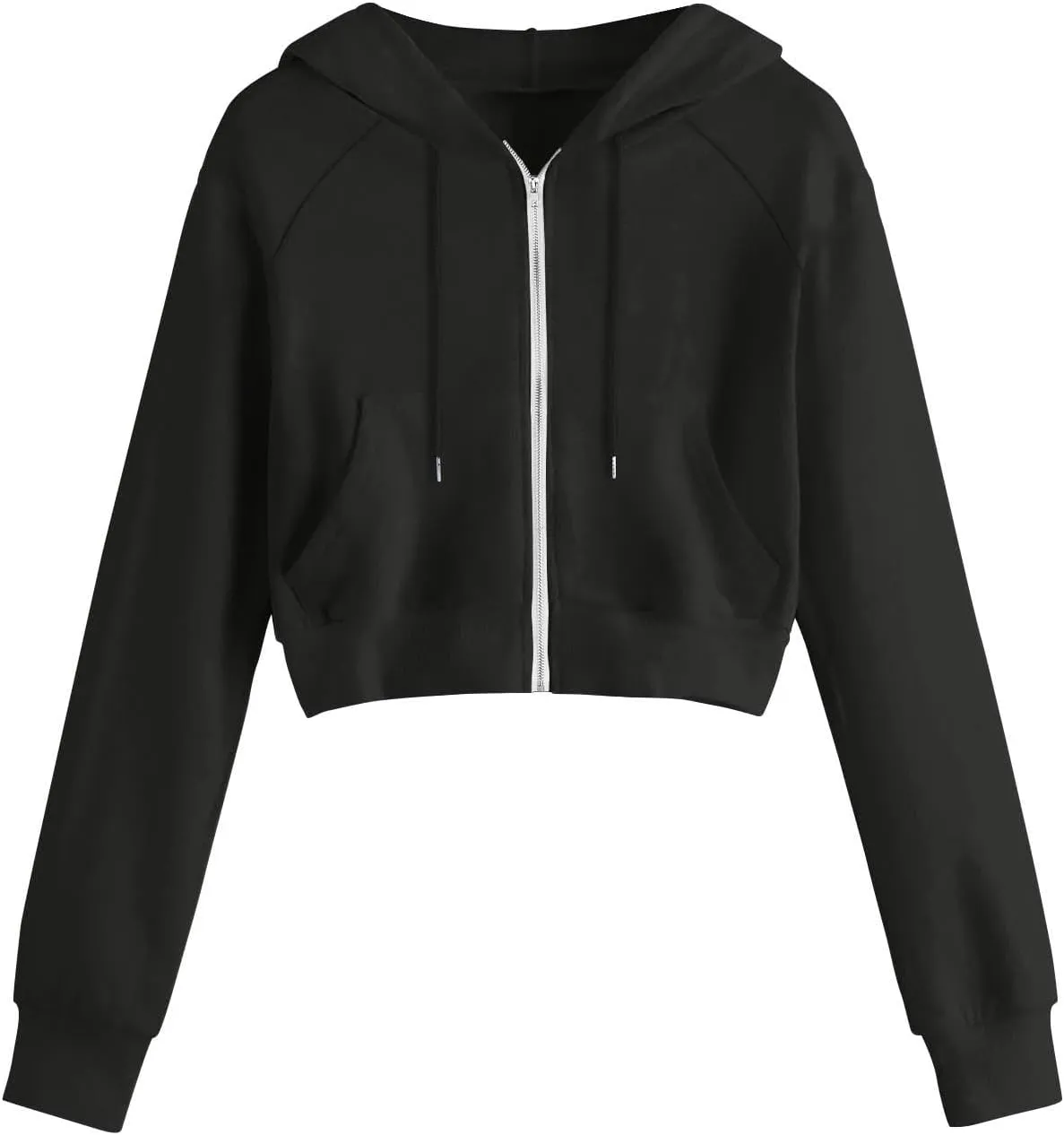 Cropped Hoodies for Women Trendy Zip Up Crop Sweatshirt Fashion Long Sleeve Solid Color Hooded Track Jacket