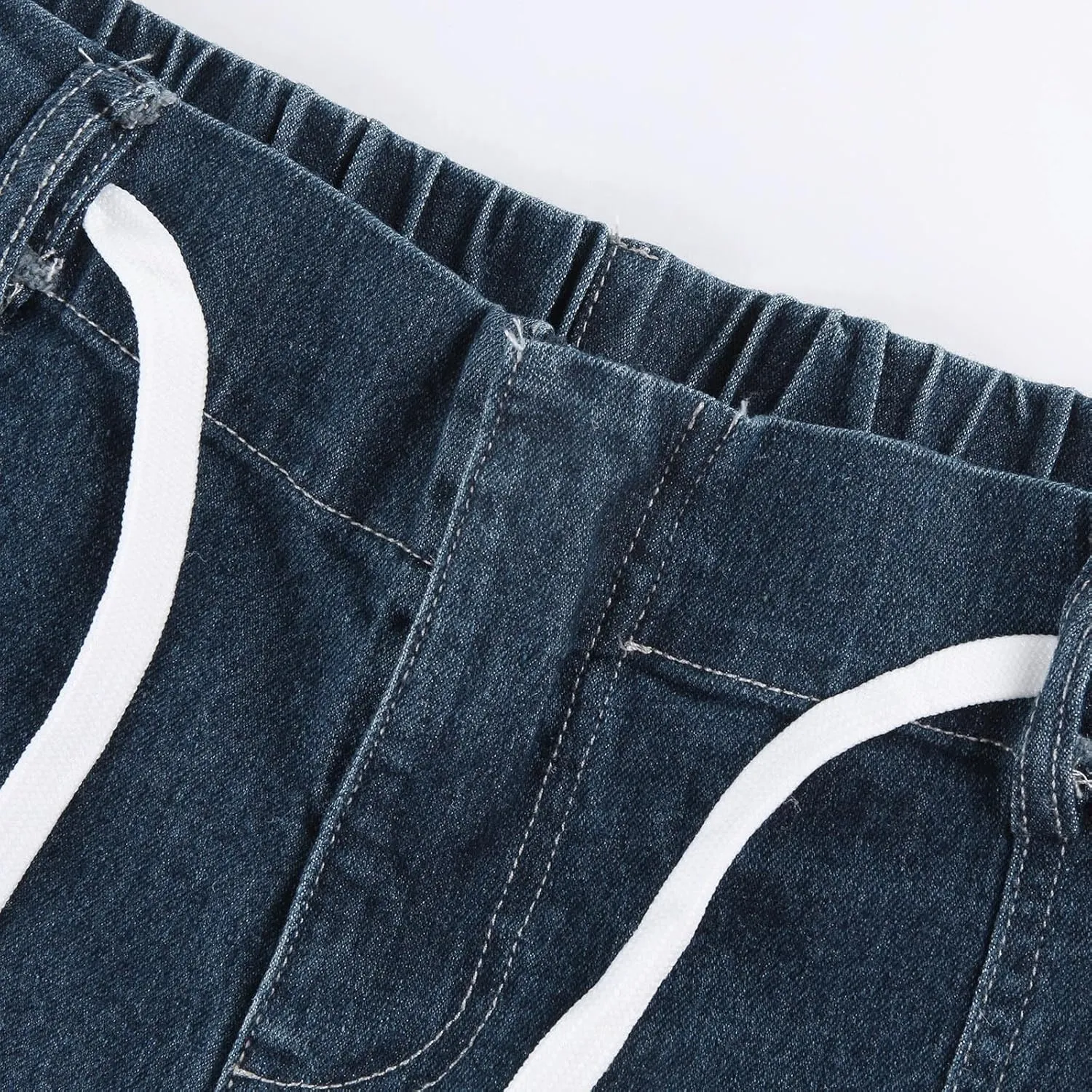 Cropped Jeans for Women Casual Classic High Waisted Drawstring Denim Pants Soft Retro Trouser with Pockets